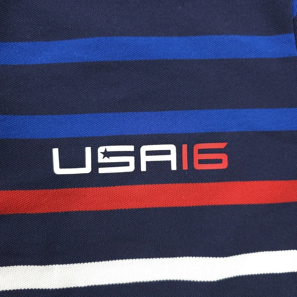 Polo Golf Ralph Lauren Shirt Mens M‎ Navy Stripe 2016 USA Performance Golfing